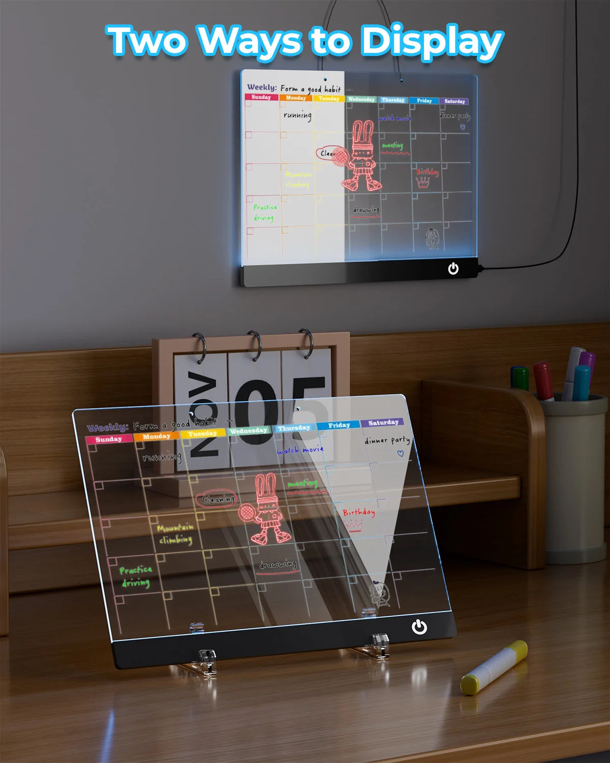 💡✨ LED Note Board | 7-Color Night Light with Flashing Mode for Home & Office