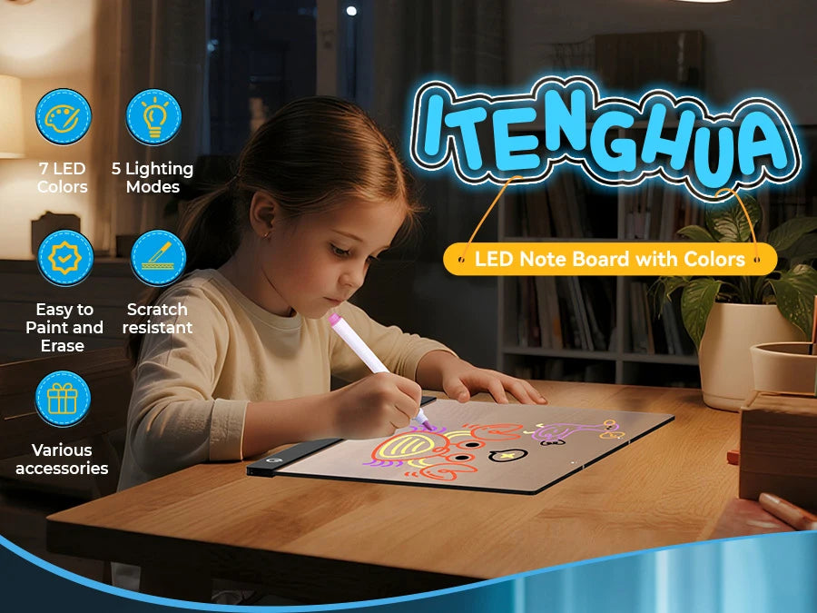 💡✨ LED Note Board | 7-Color Night Light with Flashing Mode for Home & Office