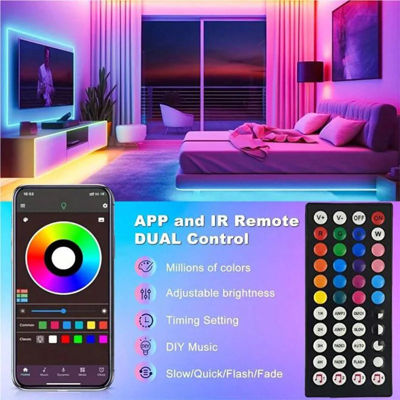 RGB LED Strip Lights – 5‑30m, App-Controlled, Multi-Color Mood Lighting ✨