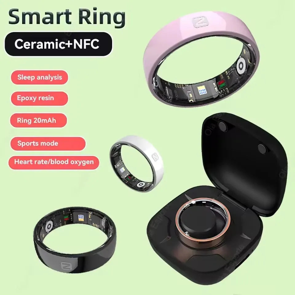 Smart NFC Health Ring 2025 | Sleep 😴 Heart BP ⏱ Fitness 🌊 Ceramic + Charging⏱