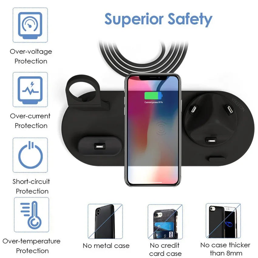 30W 7 in 1 Wireless Charger Stand Pad For iPhone 15-11 Pro Max Apple Watch Airpods Pro iWatch 8 7 Fast Charging Dock Station