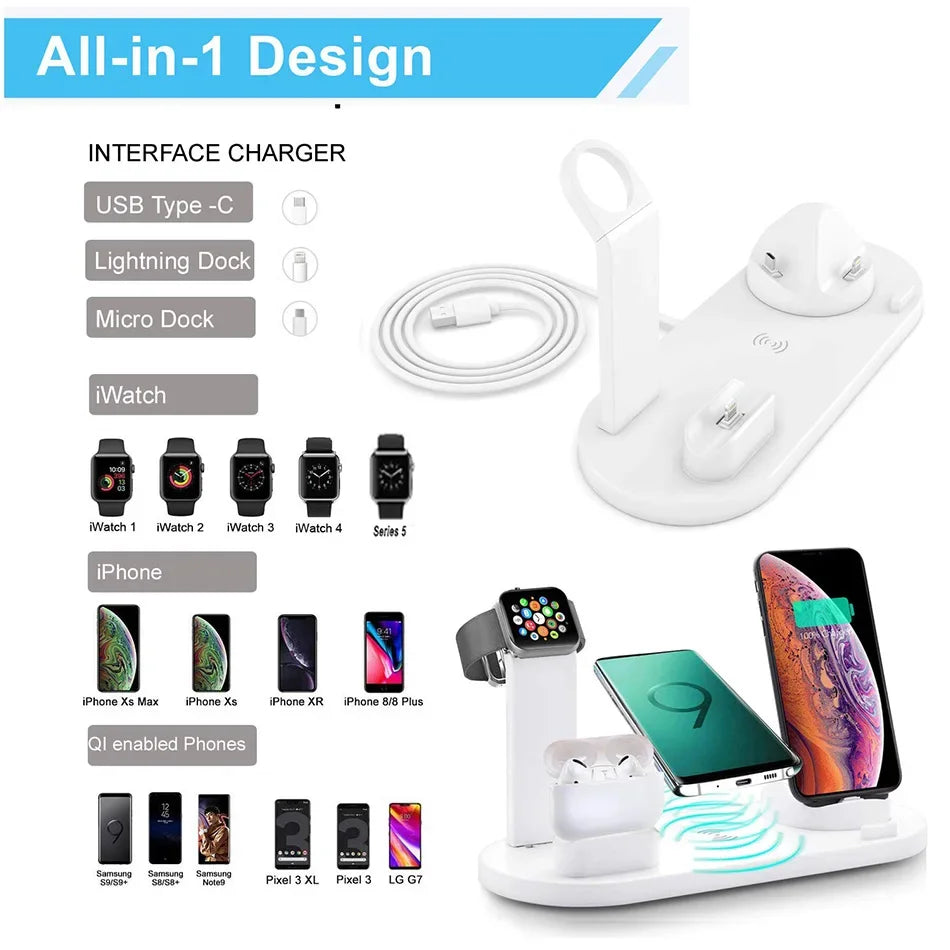 30W 7 in 1 Wireless Charger Stand Pad For iPhone 15-11 Pro Max Apple Watch Airpods Pro iWatch 8 7 Fast Charging Dock Station