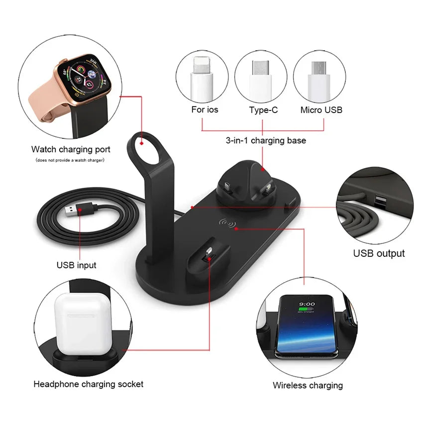 30W 7 in 1 Wireless Charger Stand Pad For iPhone 15-11 Pro Max Apple Watch Airpods Pro iWatch 8 7 Fast Charging Dock Station