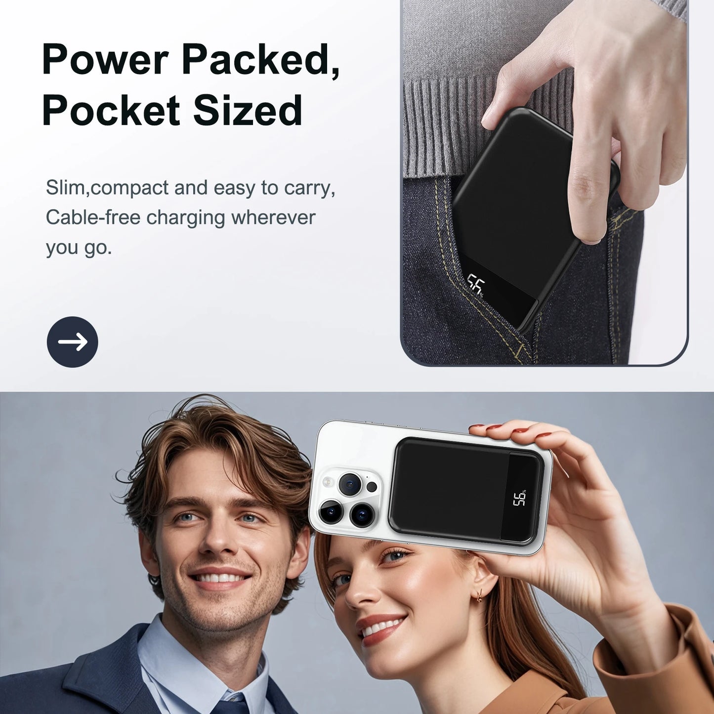 Magnetic Wireless Power Bank 10000mAh ⚡ PD 20W | LED Display for iPhone 16/15/14/13/12/Pro/Mini/Pro Max