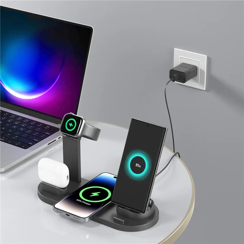 30W 7 in 1 Wireless Charger Stand Pad For iPhone 15-11 Pro Max Apple Watch Airpods Pro iWatch 8 7 Fast Charging Dock Station