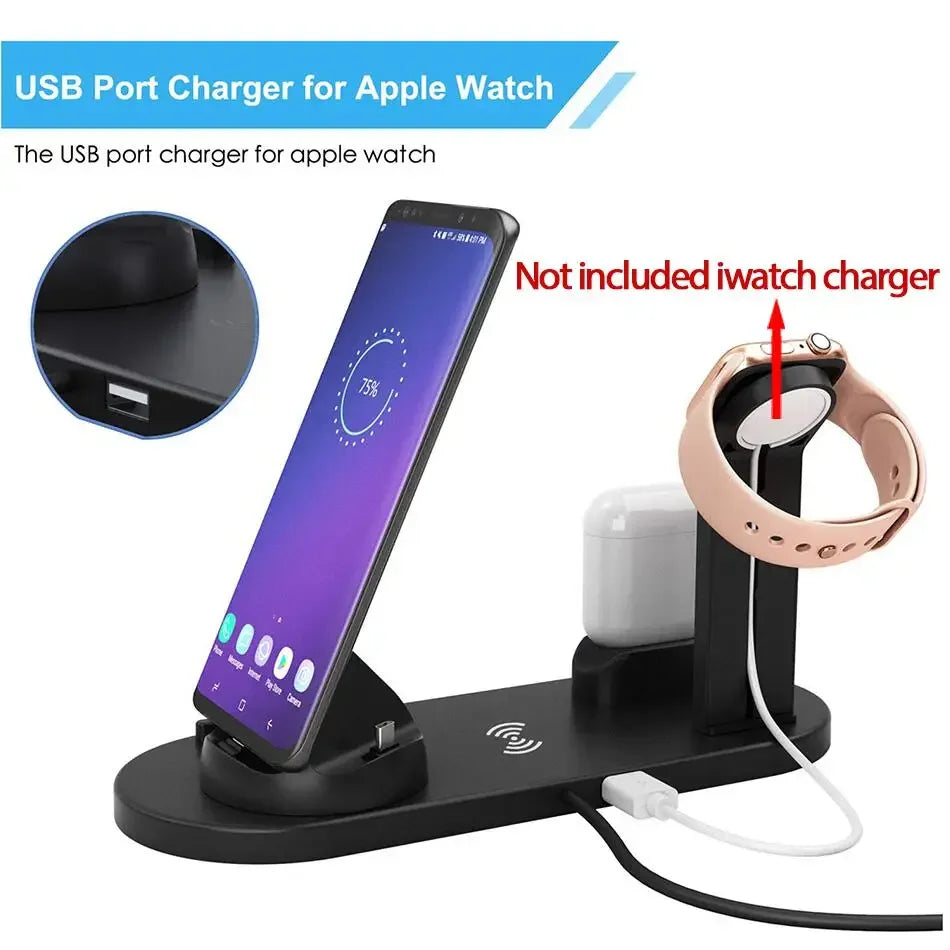 30W 7 in 1 Wireless Charger Stand Pad For iPhone 15-11 Pro Max Apple Watch Airpods Pro iWatch 8 7 Fast Charging Dock Station