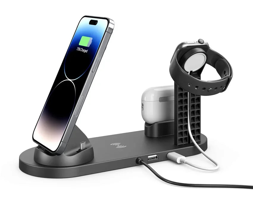 30W 7 in 1 Wireless Charger Stand Pad For iPhone 15-11 Pro Max Apple Watch Airpods Pro iWatch 8 7 Fast Charging Dock Station