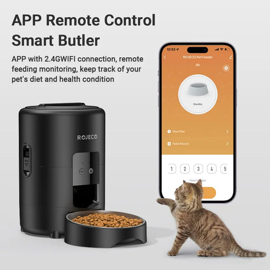🐶🐱 ROJECO Smart Pet Feeder – 📱 Wi-Fi Remote | 🍽️ Automatic Dog & Cat Dispenser