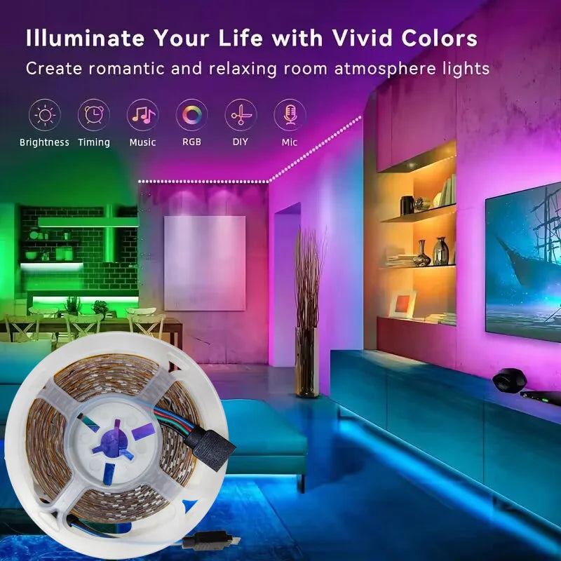 RGB LED Strip Lights – 5‑30m, App-Controlled, Multi-Color Mood Lighting ✨
