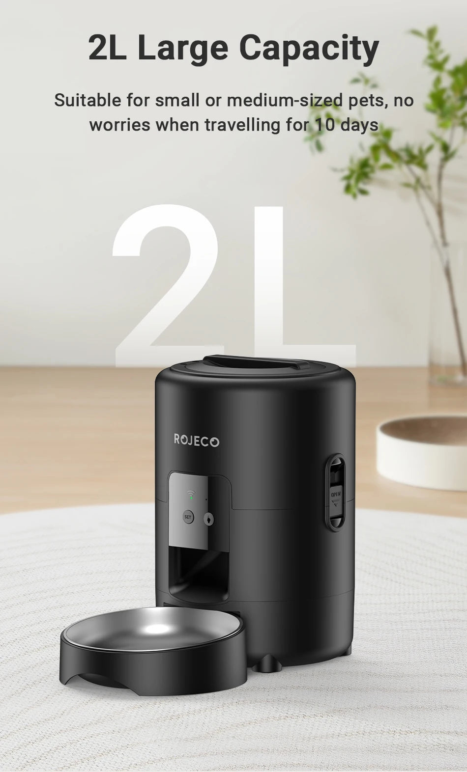 🐶🐱 ROJECO Smart Pet Feeder – 📱 Wi-Fi Remote | 🍽️ Automatic Dog & Cat Dispenser