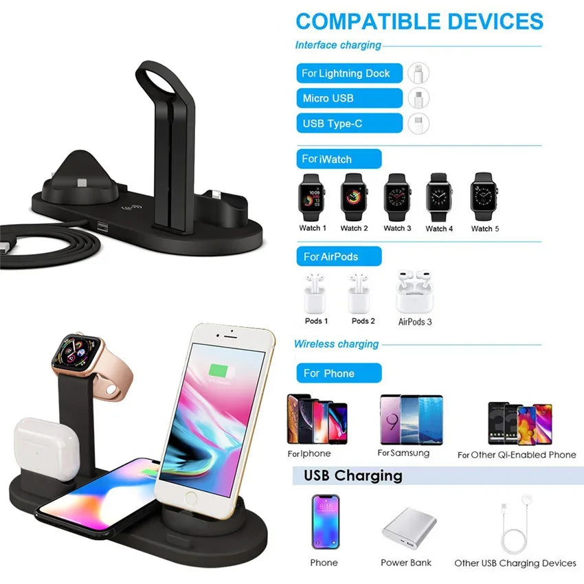 30W 7 in 1 Wireless Charger Stand Pad For iPhone 15-11 Pro Max Apple Watch Airpods Pro iWatch 8 7 Fast Charging Dock Station