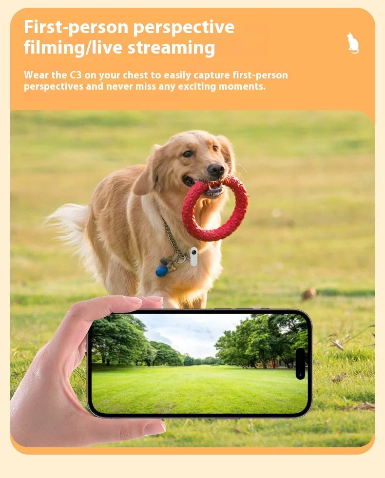 Cat & Dog Camera Collar โ ๐ฅ HD 1080P Wi-Fi ๐พ 32G Card | USB Rechargeable Pet Cam Gift