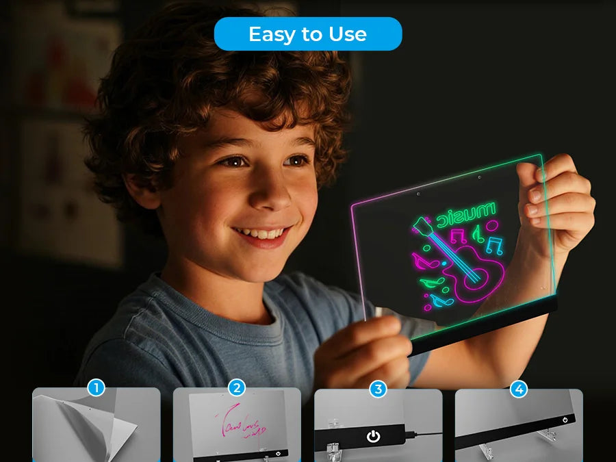 💡✨ LED Note Board | 7-Color Night Light with Flashing Mode for Home & Office