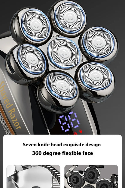 🔥 2025 New Model Men’s 7-Blade Electric Shaver ✨ USB Rechargeable Multi-Function Bald Head & Beard Trimmer 🚀