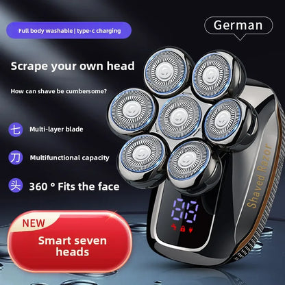 🔥 2025 New Model Men’s 7-Blade Electric Shaver ✨ USB Rechargeable Multi-Function Bald Head & Beard Trimmer 🚀