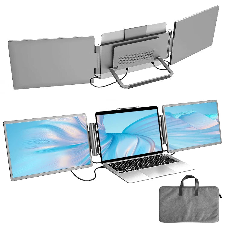 SIBOLAN 14" Folding Dual Portable Monitor | Triple Screen Laptop Extender