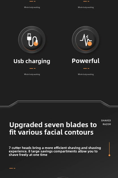 🔥 2025 New Model Men’s 7-Blade Electric Shaver ✨ USB Rechargeable Multi-Function Bald Head & Beard Trimmer 🚀
