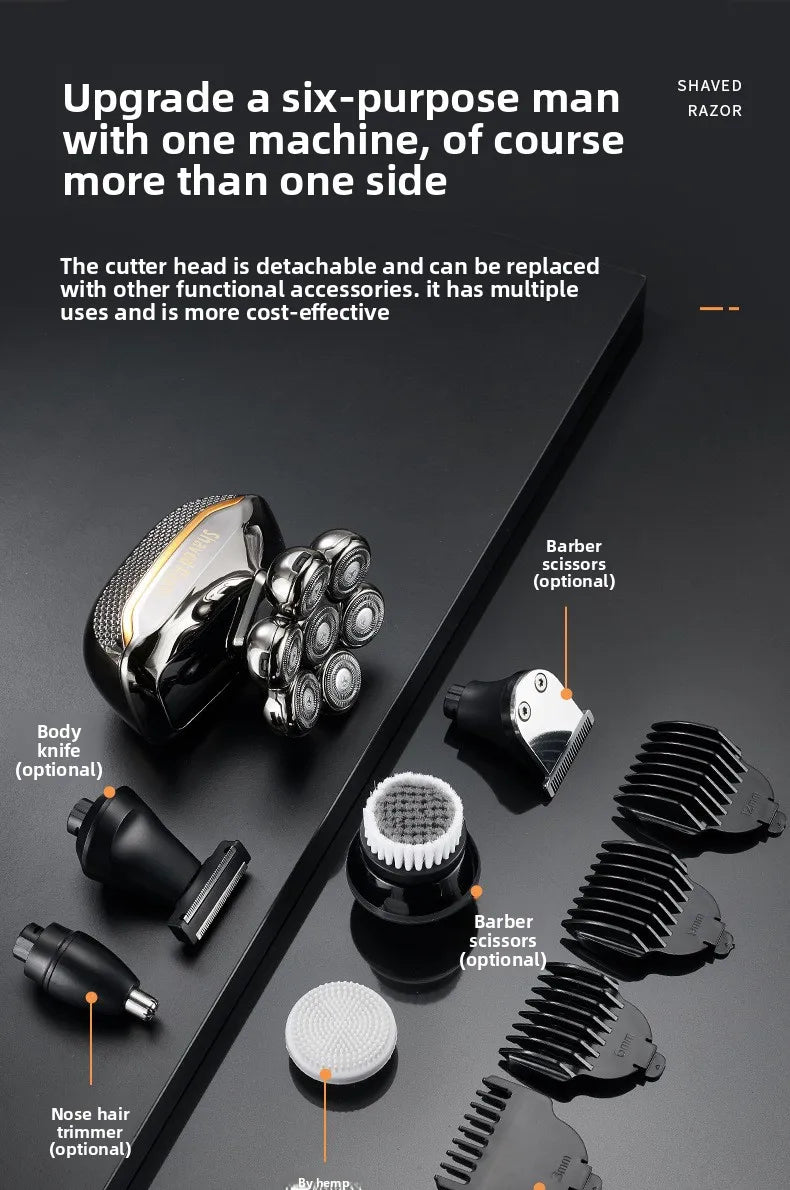 🔥 2025 New Model Men’s 7-Blade Electric Shaver ✨ USB Rechargeable Multi-Function Bald Head & Beard Trimmer 🚀