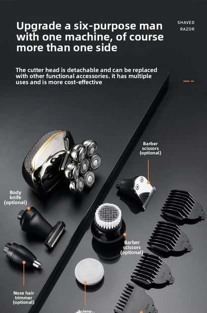 🔥 2025 New Model Men’s 7-Blade Electric Shaver ✨ USB Rechargeable Multi-Function Bald Head & Beard Trimmer 🚀