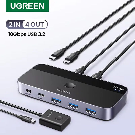 🔀 UGREEN 10Gbps USB‑C Switch | 2 PCs Share 4 Devices 📡 | Keyboard, Mouse, Printer & Scanner 🖱️🖨️