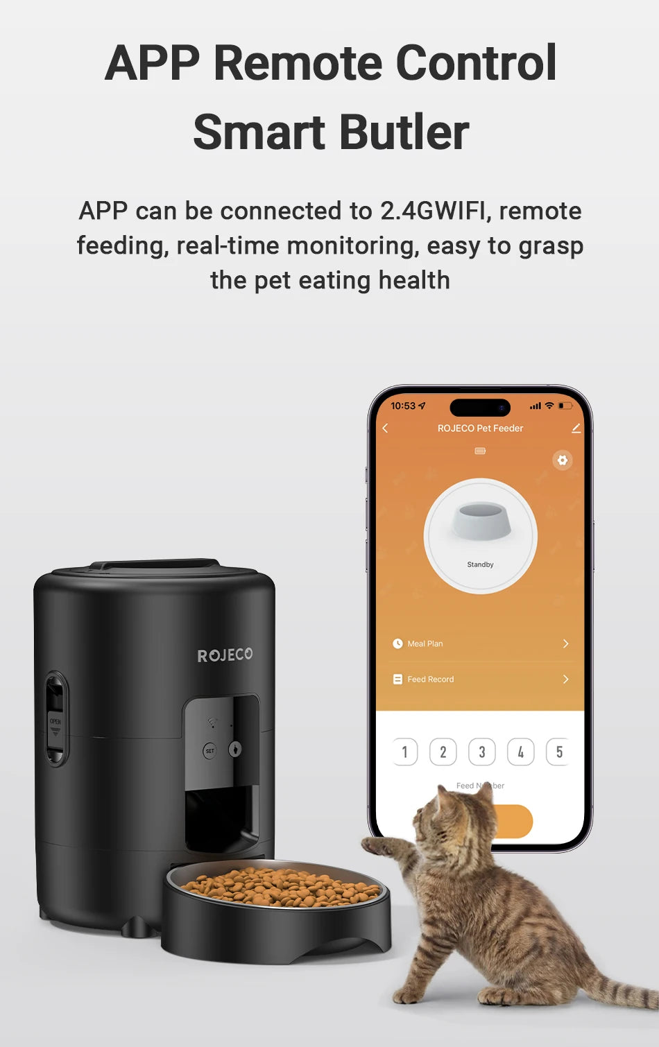 🐶🐱 ROJECO Smart Pet Feeder – 📱 Wi-Fi Remote | 🍽️ Automatic Dog & Cat Dispenser