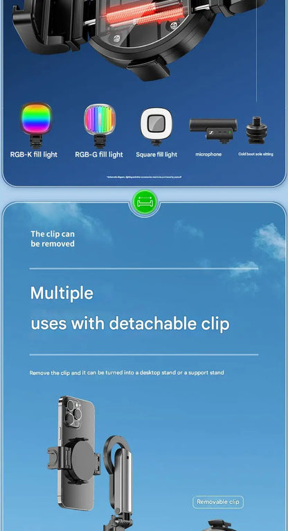 📱✨ Upgraded Foldable Magnetic Phone Holder & Selfie Stick | 360° Rotation Tripod with Remote