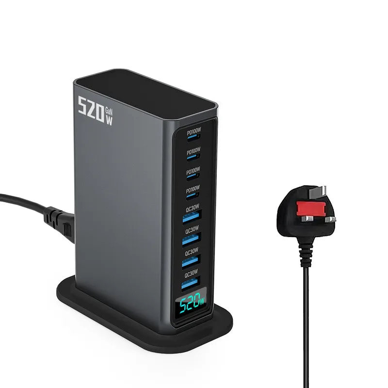 ⚡ 520W Gain 8-Port Desktop Charger | 100W USB-C PD & USB-A Fast Charging 🌍