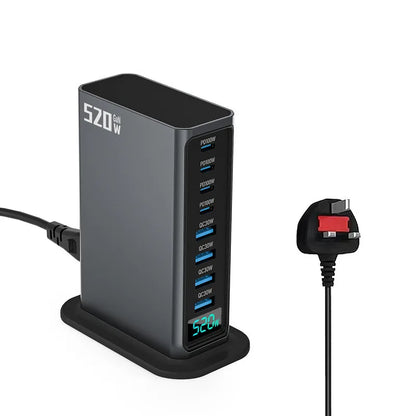 ⚡ 520W Gain 8-Port Desktop Charger | 100W USB-C PD & USB-A Fast Charging 🌍