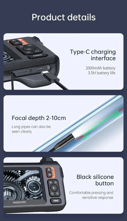 🔍 Industrial Endoscope Camera 8mm 📱 4.3" IPS | 1080P HD Pipe Camera 🚗