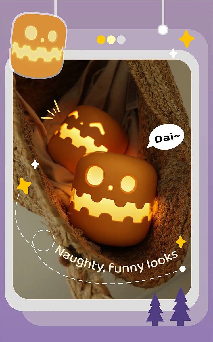 👻 Cute Ghost Night Light 💡 Rechargeable Halloween Cartoon Lamp | Kids Bedside Light & Room Décor