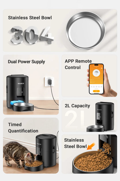 🐶🐱 ROJECO Smart Pet Feeder – 📱 Wi-Fi Remote | 🍽️ Automatic Dog & Cat Dispenser