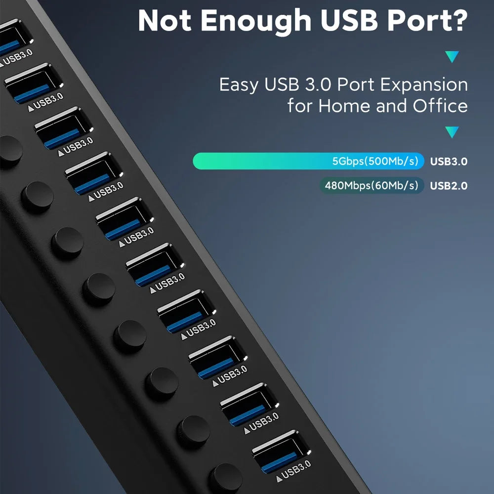 🔌💻 RSHTECH USB 3.0 Hub | 10/16-Port Powered Switch