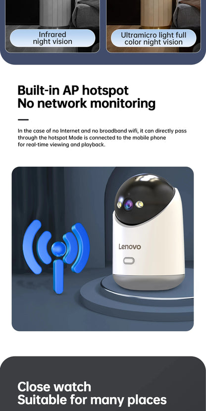 📡 Lenovo Smart 3MP PTZ WiFi Camera 🎥 Indoor CCTV | Motion Alerts, 5G, Night Vision