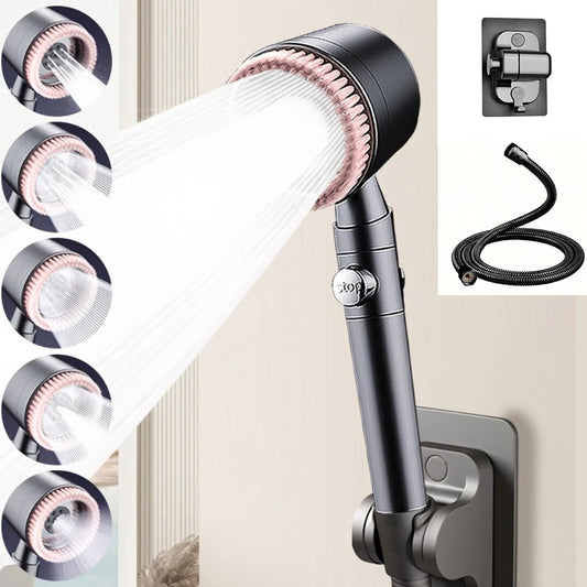 5 Modes Filter Shower Head One-Key Stop Water Handheld Turbocharged Showerhead Scratch Resistant High Pressure Spa Bath Nozzle