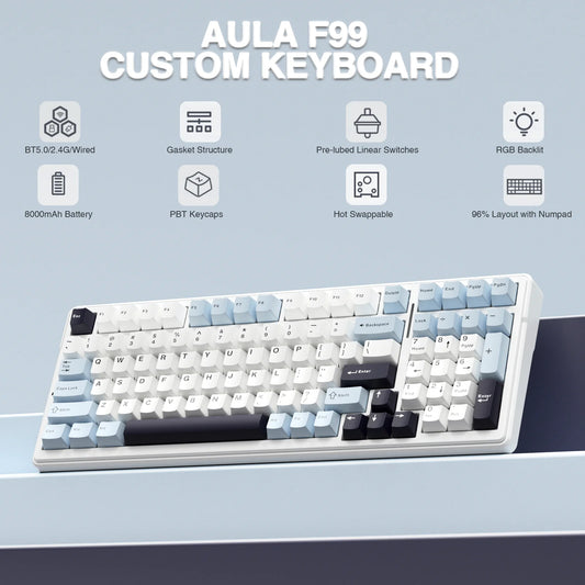 🔥 AULA F99 Mechanical Keyboard | 99 Keys ⌨️ | Tri-Mode Wireless | Gasket-Mounted 🎯