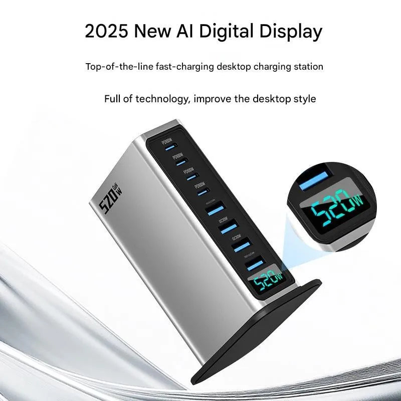 ⚡ 520W Gain 8-Port Desktop Charger | 100W USB-C PD & USB-A Fast Charging 🌍