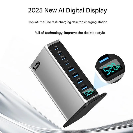 ⚡ 520W Gain 8-Port Desktop Charger | 100W USB-C PD & USB-A Fast Charging 🌍