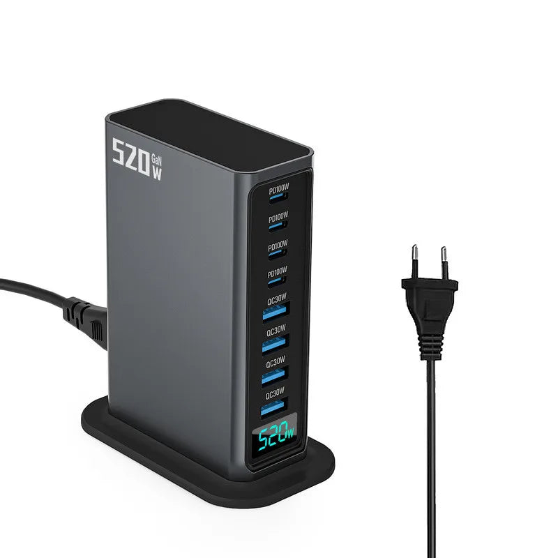 ⚡ 520W Gain 8-Port Desktop Charger | 100W USB-C PD & USB-A Fast Charging 🌍
