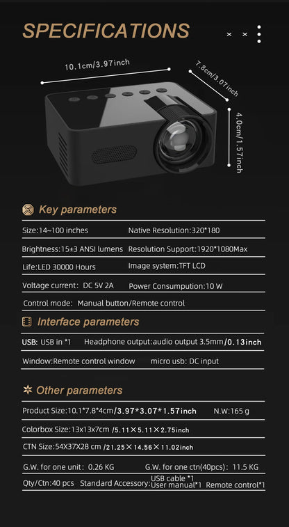 🎥 YT100 Mini Portable HD Projector | Wireless & Power Bank Supported