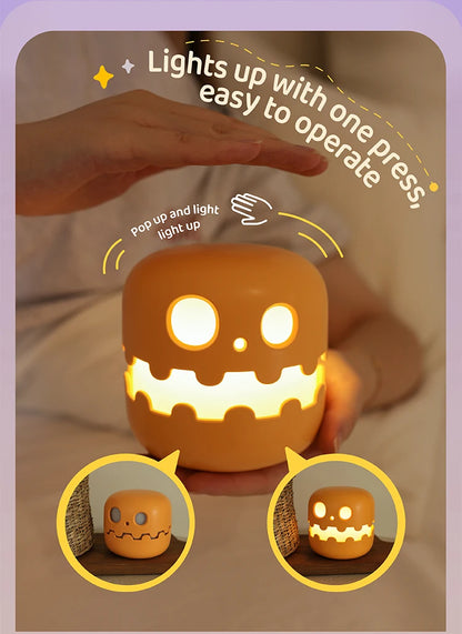 👻 Cute Ghost Night Light 💡 Rechargeable Halloween Cartoon Lamp | Kids Bedside Light & Room Décor