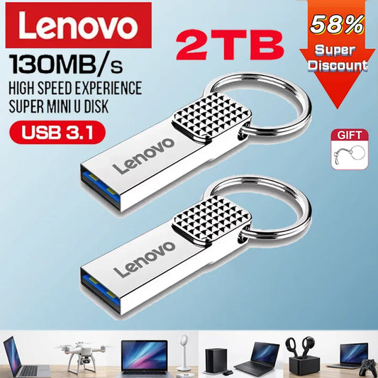 Lenovo Original 2TB USB Flash 3.0 Drive Metal Real Capacity 1TB Memory Stick High Speed Flash Disk Storage 512GB  U Disk For PC