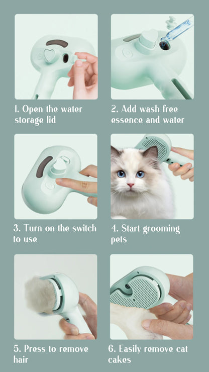 Pet Steam Spray Comb 🐾💦 – Grooming, Dematting & Massage Brush for Cats & Dogs