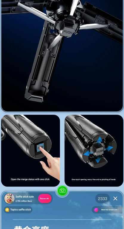 📱✨ Upgraded Foldable Magnetic Phone Holder & Selfie Stick | 360° Rotation Tripod with Remote