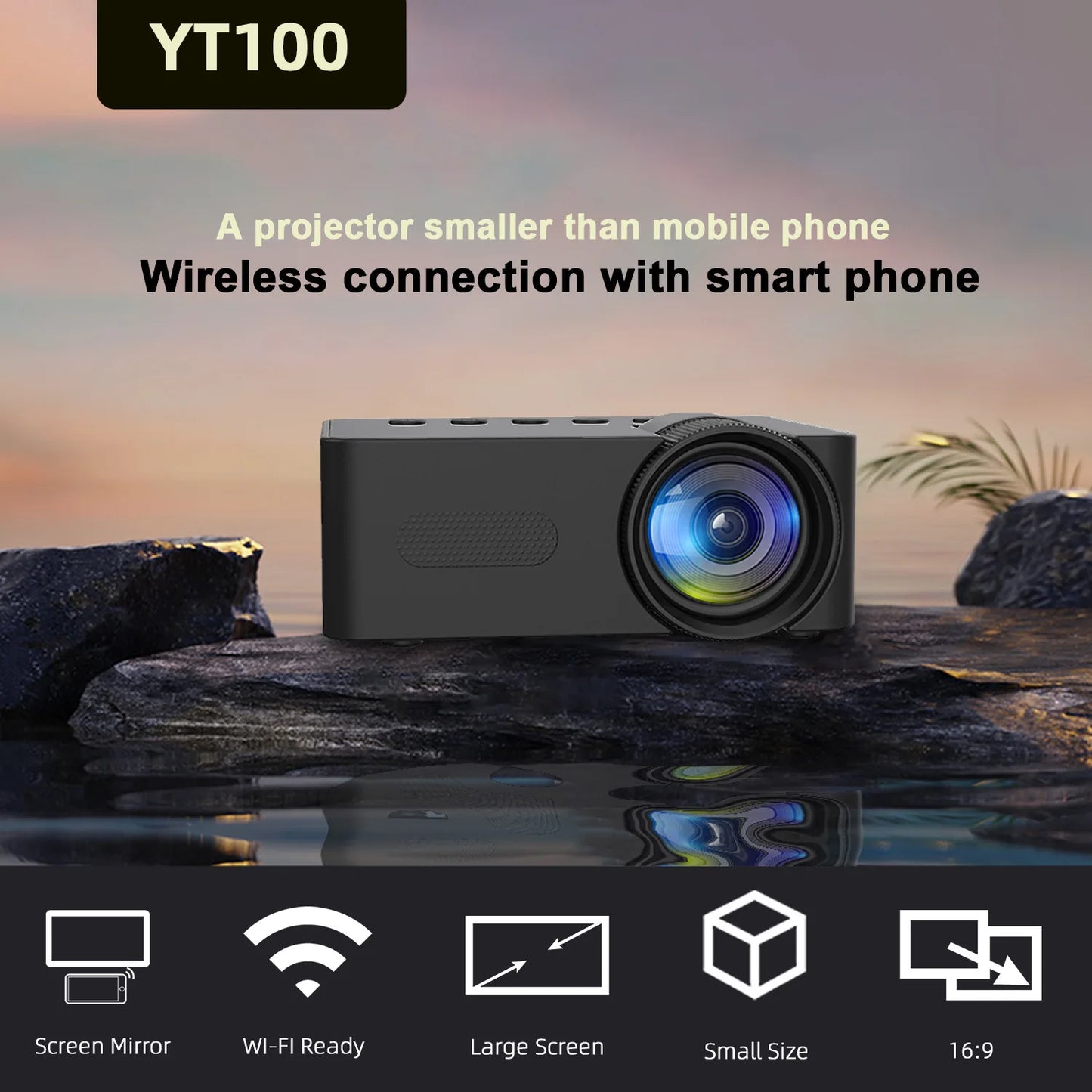 🎥 YT100 Mini Portable HD Projector | Wireless & Power Bank Supported