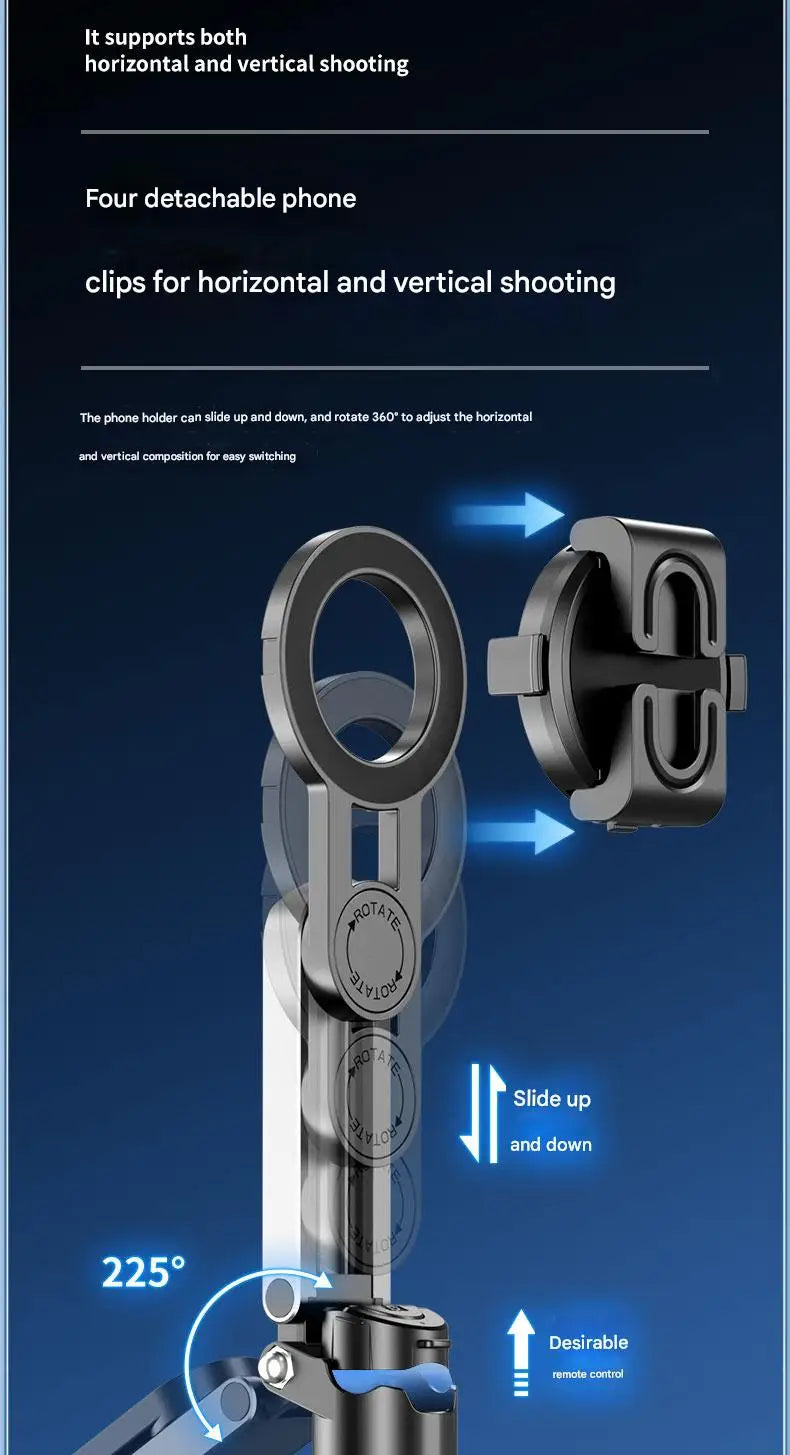 📱✨ Upgraded Foldable Magnetic Phone Holder & Selfie Stick | 360° Rotation Tripod with Remote