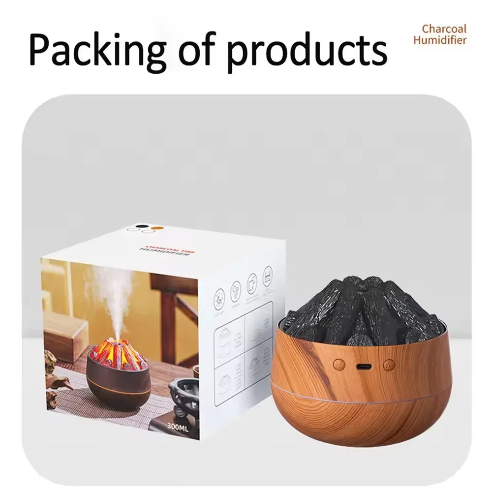 🔥 Charcoal Flame Aroma Diffuser – 300ml Mist 🌿💨