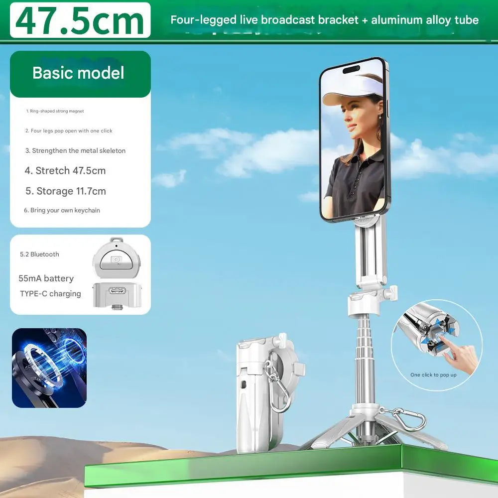 📱✨ Upgraded Foldable Magnetic Phone Holder & Selfie Stick | 360° Rotation Tripod with Remote