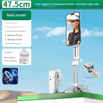 📱✨ Upgraded Foldable Magnetic Phone Holder & Selfie Stick | 360° Rotation Tripod with Remote