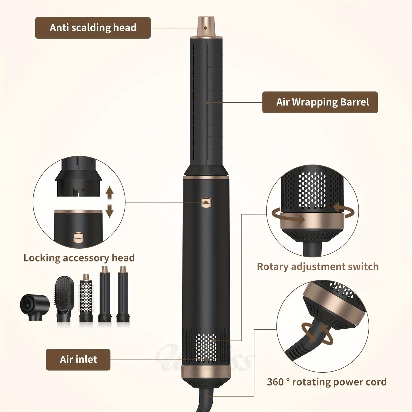 🔥 5-in-1 Multifunction Hair Styler – Hot Air Brush & Dryer 🌟💨