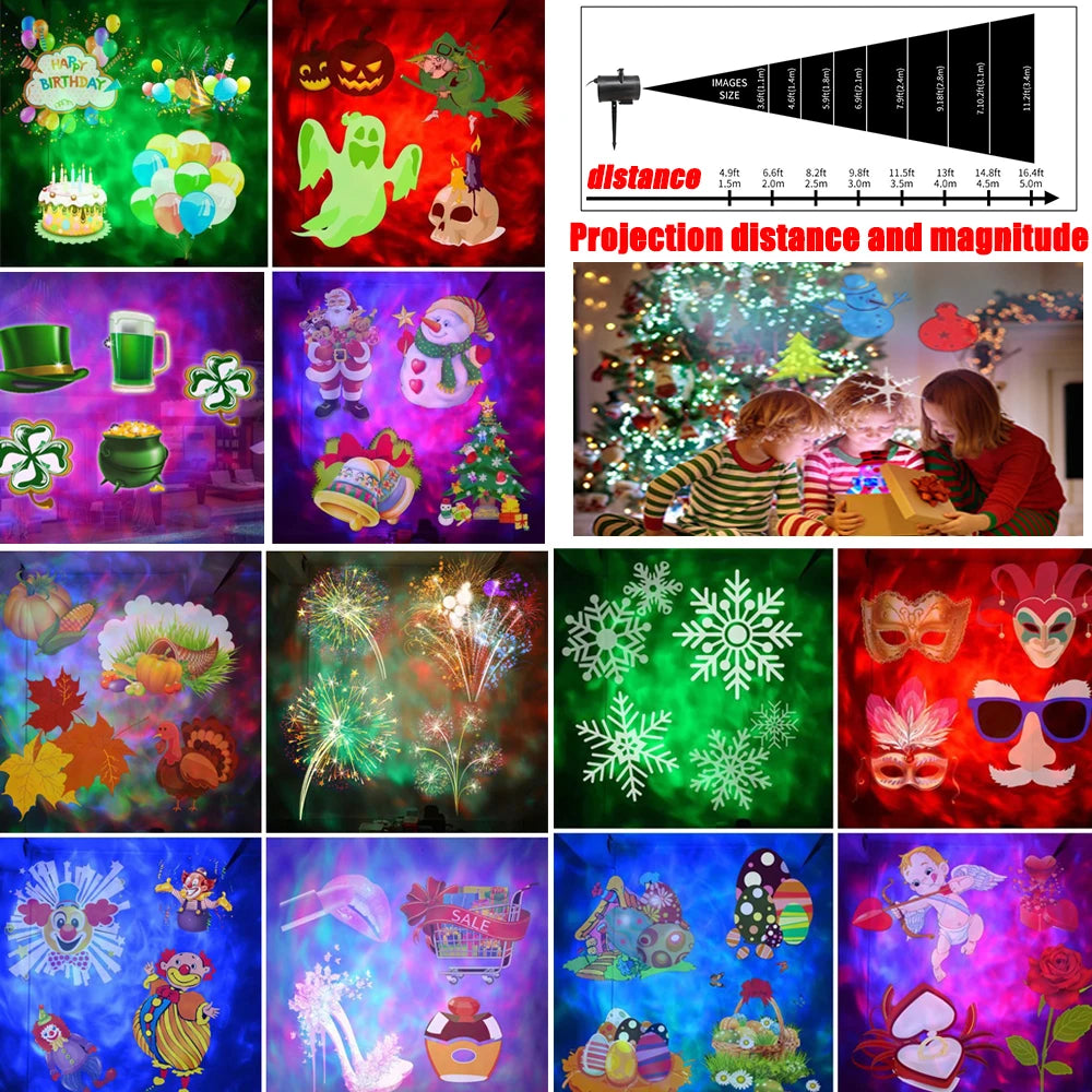 🎉 12-Card LED Laser Projector Light | 15W Waterproof Stage & Christmas Light